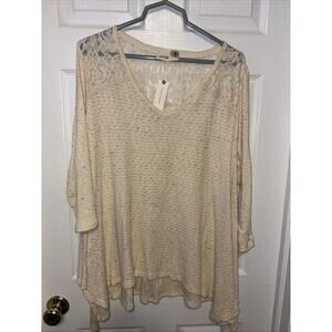 Anthropologie Everleigh sz Large cream lace trim blouse 1251-V